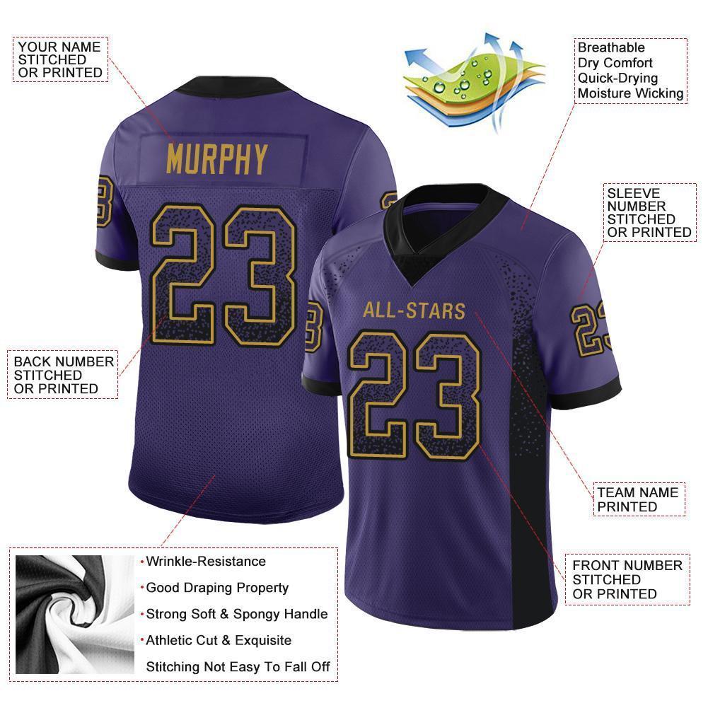 Custom Purple Black-Old Gold Drift Fashion Football Jersey