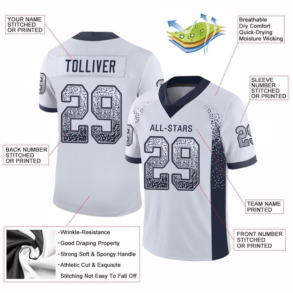 Custom White Navy-Gray Drift Fashion Football Jersey