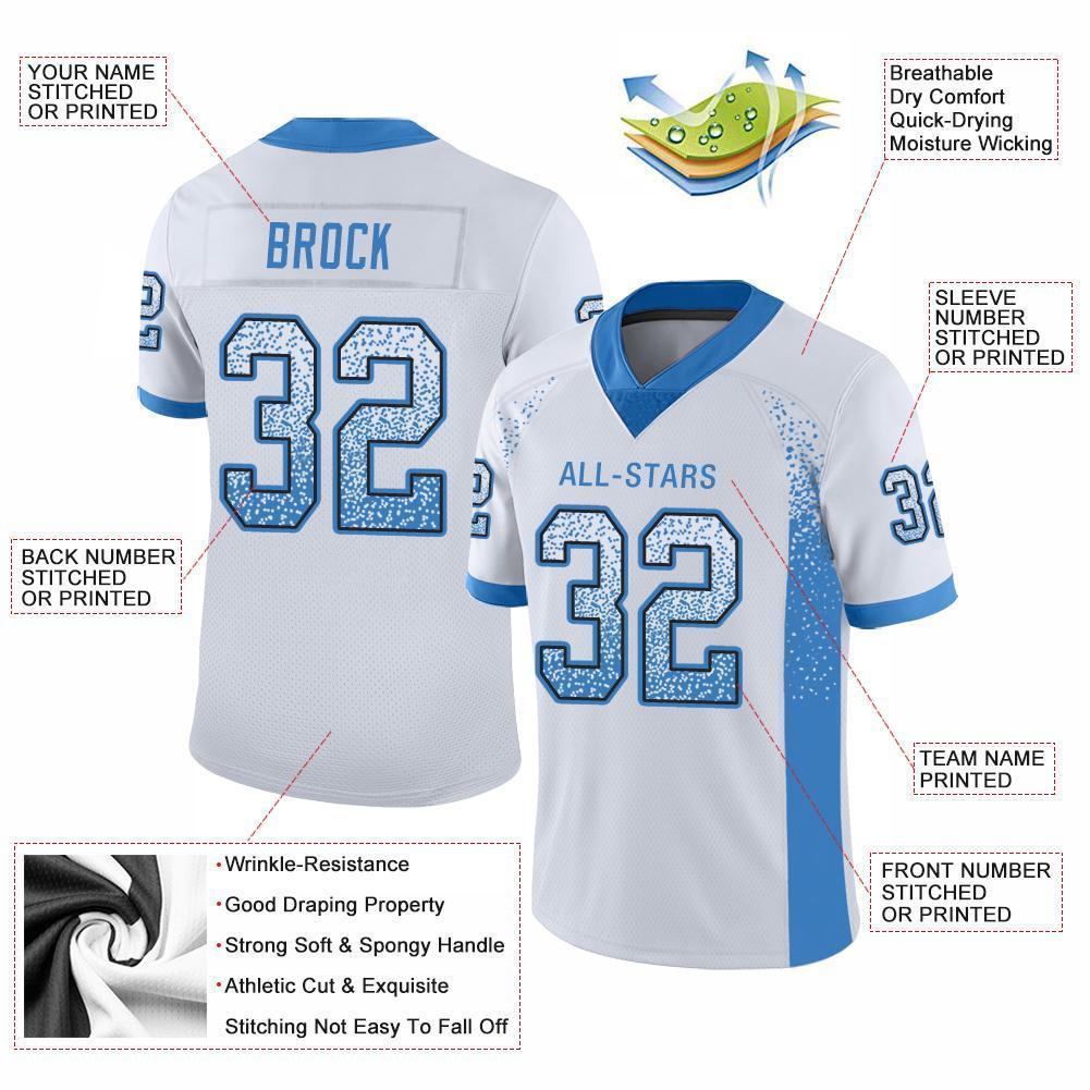 Custom White Powder Blue-Black Drift Fashion Football Jersey