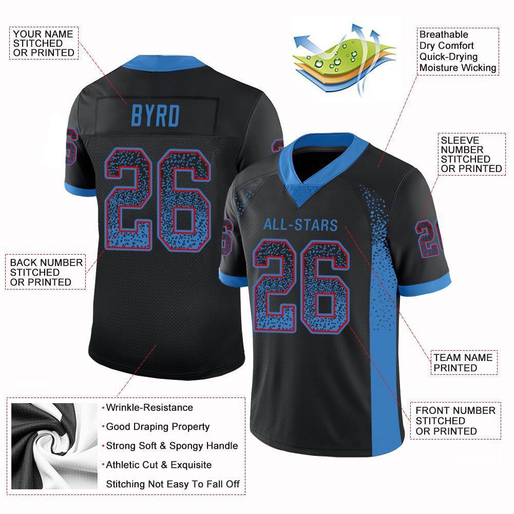 Custom Black Powder Blue-Red Drift Fashion Football Jersey