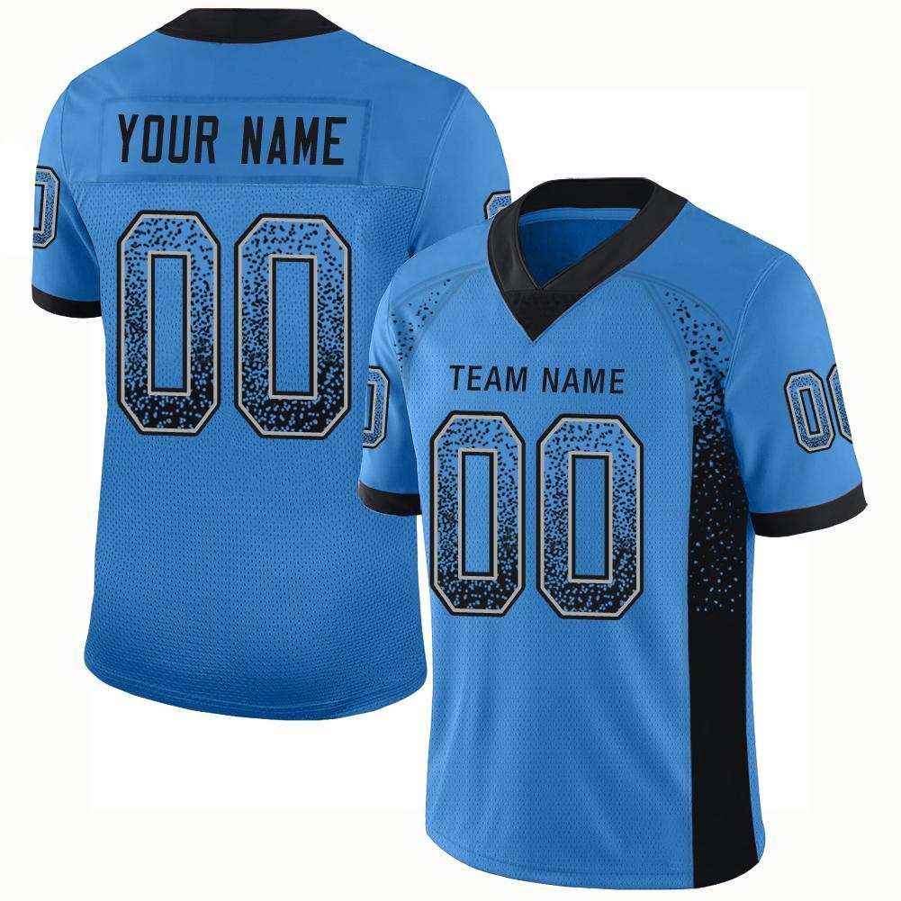 Custom Powder Blue Black-Gray Drift Fashion Football Jersey