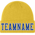 Custom Gold Royal-White Stitched Cuffed Knit Hat