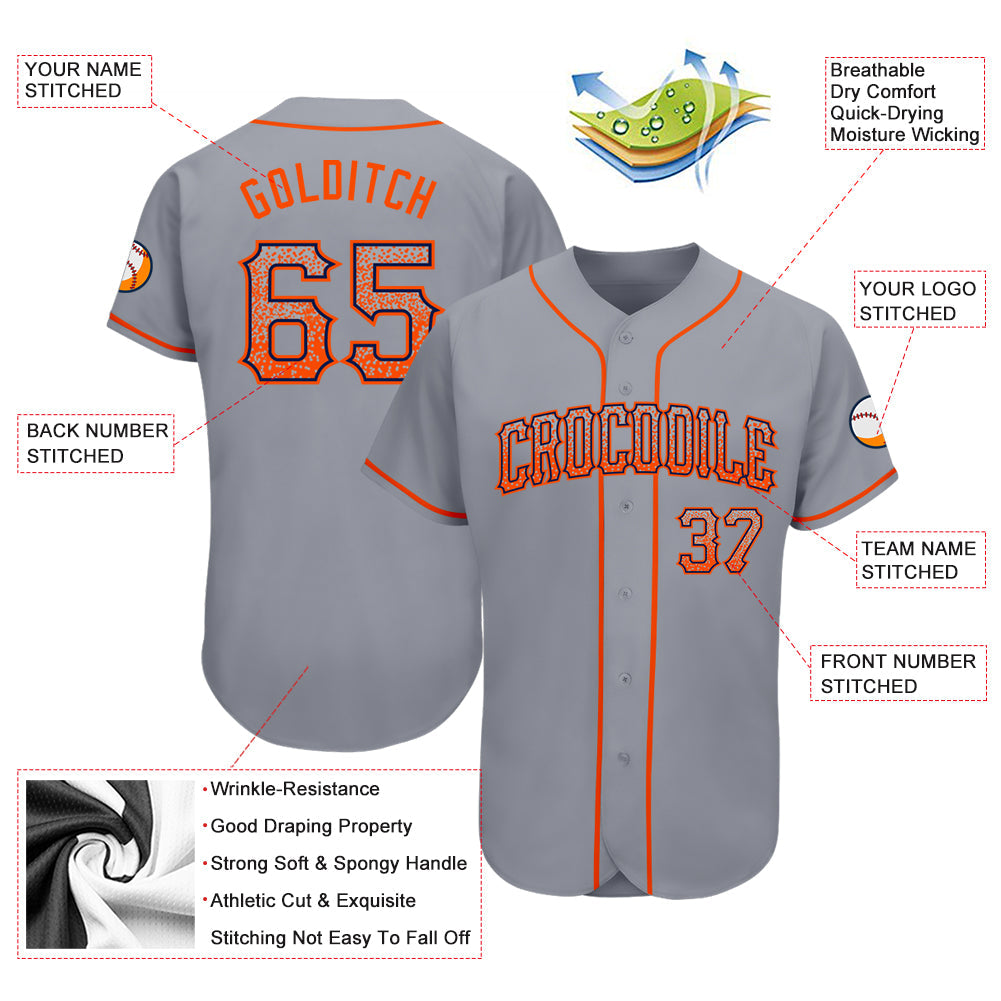Custom Gray Orange-Navy Authentic Drift Fashion Baseball Jersey