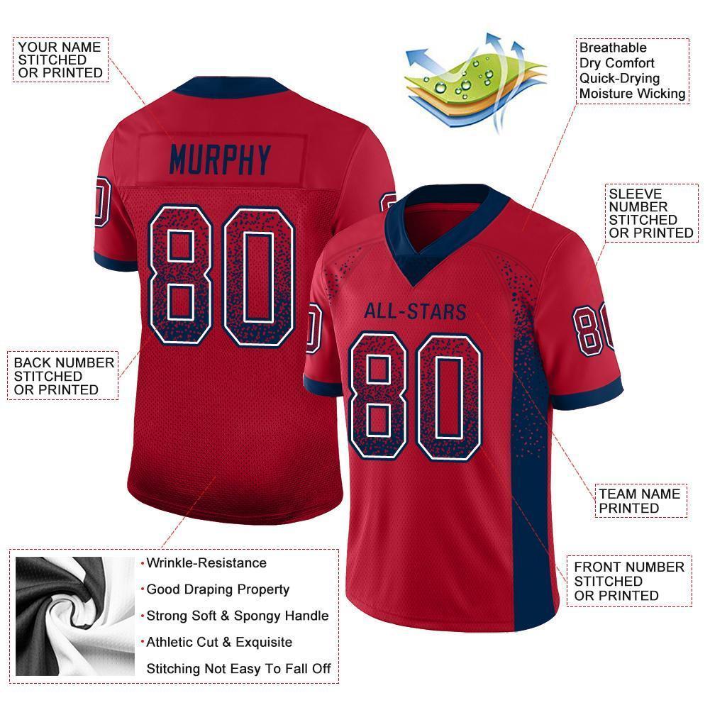 Custom Red Navy-White Drift Fashion Football Jersey
