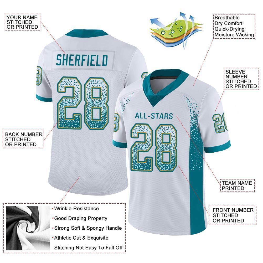 Custom White Teal-Old Gold Drift Fashion Football Jersey