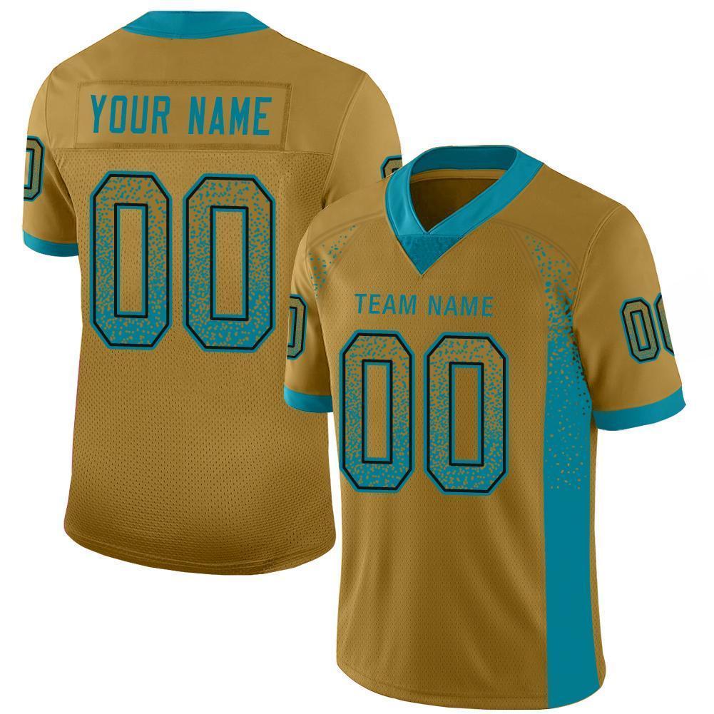 Custom Old Gold Teal-Black Drift Fashion Football Jersey
