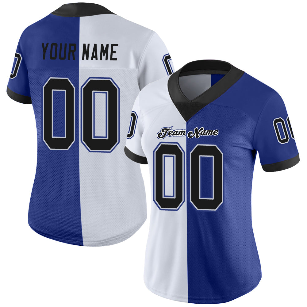 Custom Royal Black-White Split Fashion Football Jersey