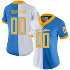 Custom Powder Blue Gold-White Split Fashion Football Jersey