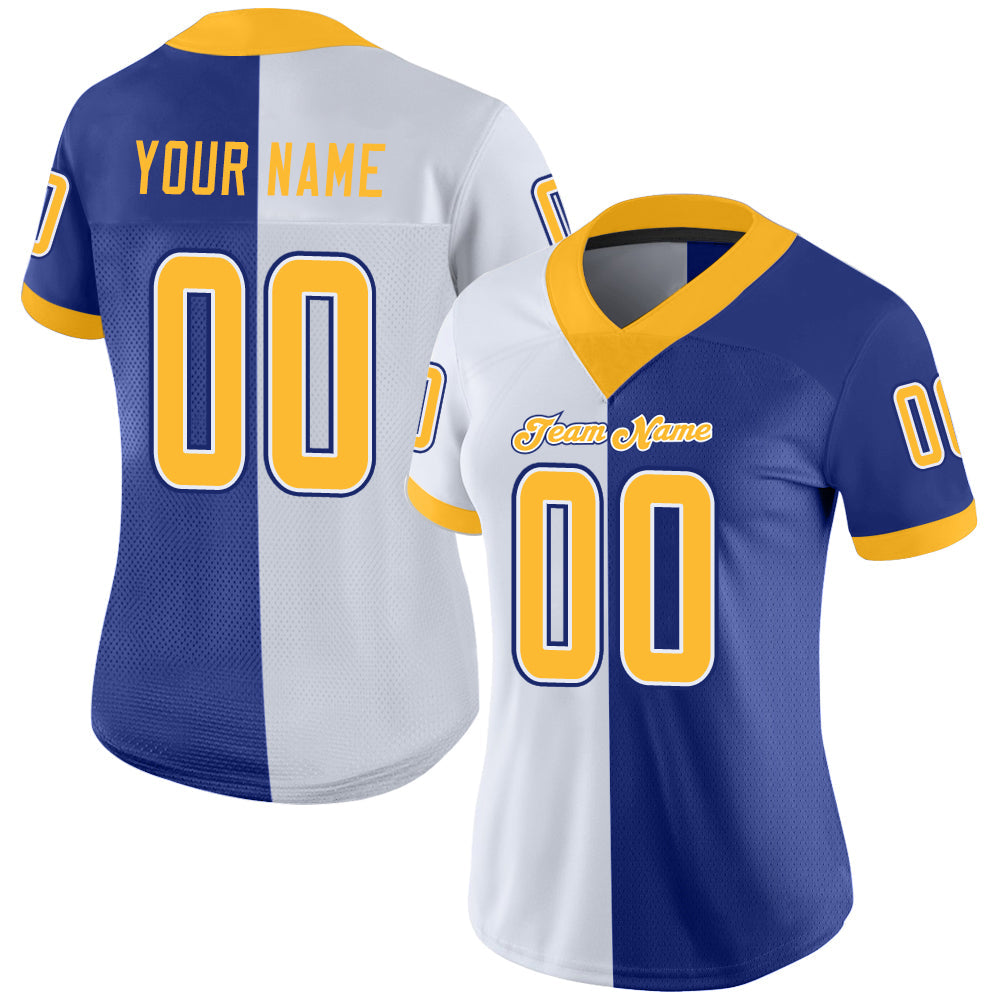 Custom Royal Gold-White Split Fashion Football Jersey