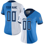 Custom Powder Blue Navy-White Split Fashion Football Jersey