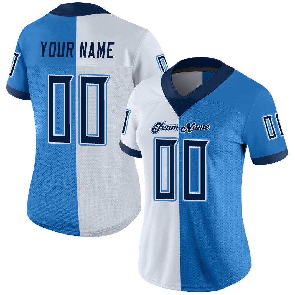 Custom Powder Blue Navy-White Split Fashion Football Jersey