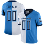 Custom Powder Blue Navy-White Split Fashion Football Jersey