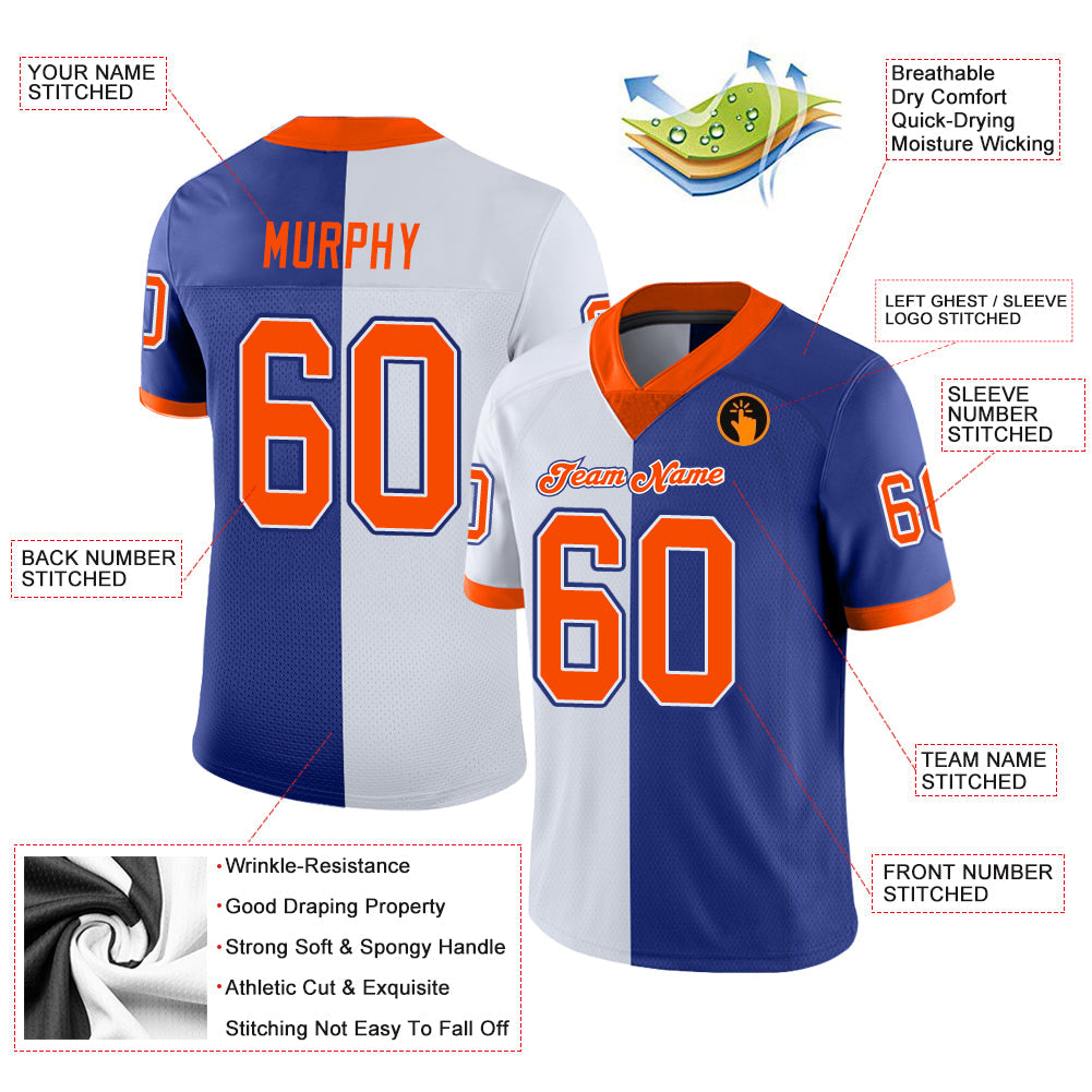 Custom Royal Orange-White Split Fashion Football Jersey