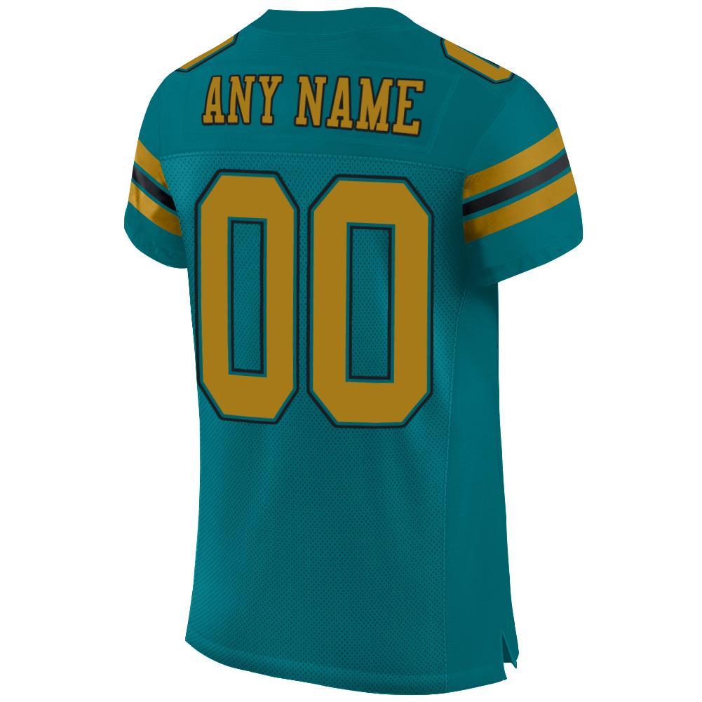 Custom Teal Old Gold-Black Mesh Authentic Football Jersey