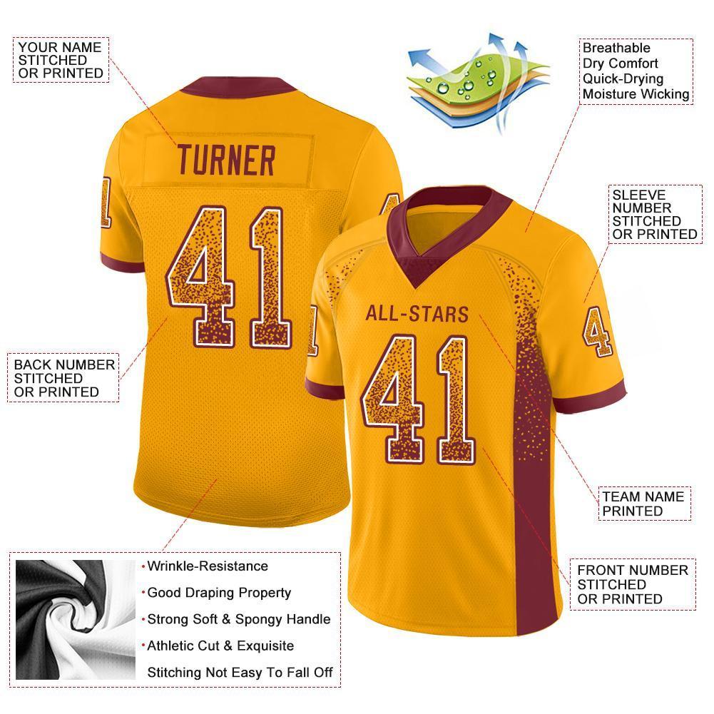 Custom Gold Burgundy-White Drift Fashion Football Jersey