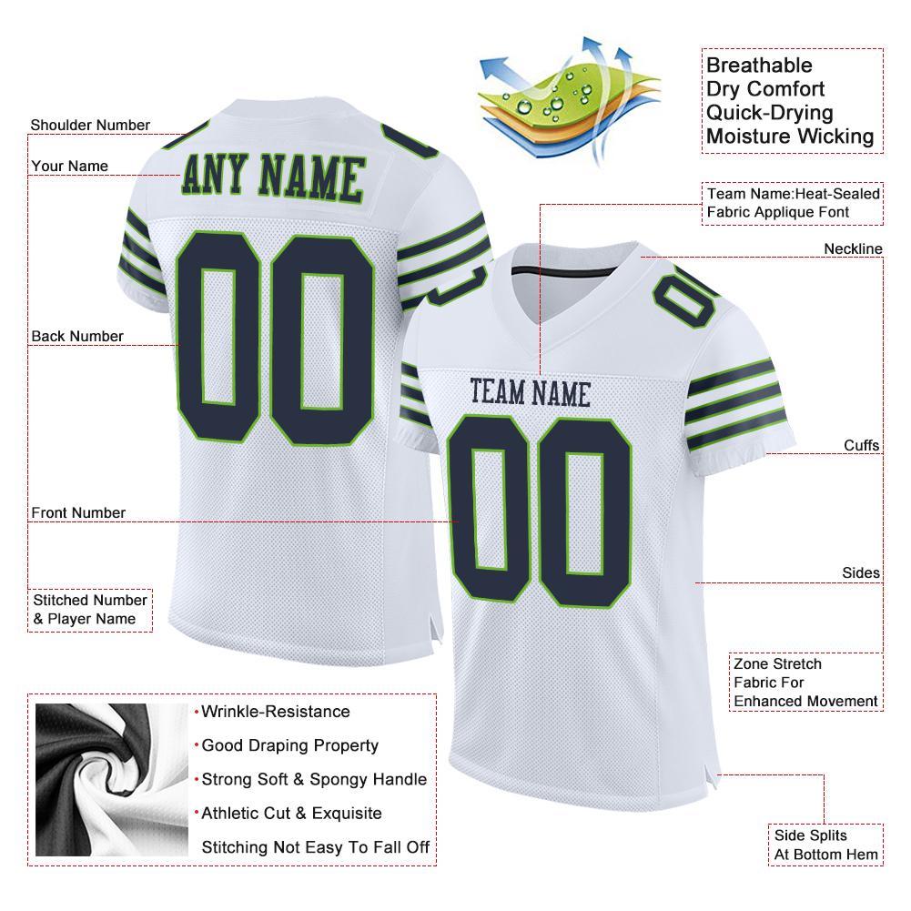 Custom White Navy-Neon Green Mesh Authentic Football Jersey