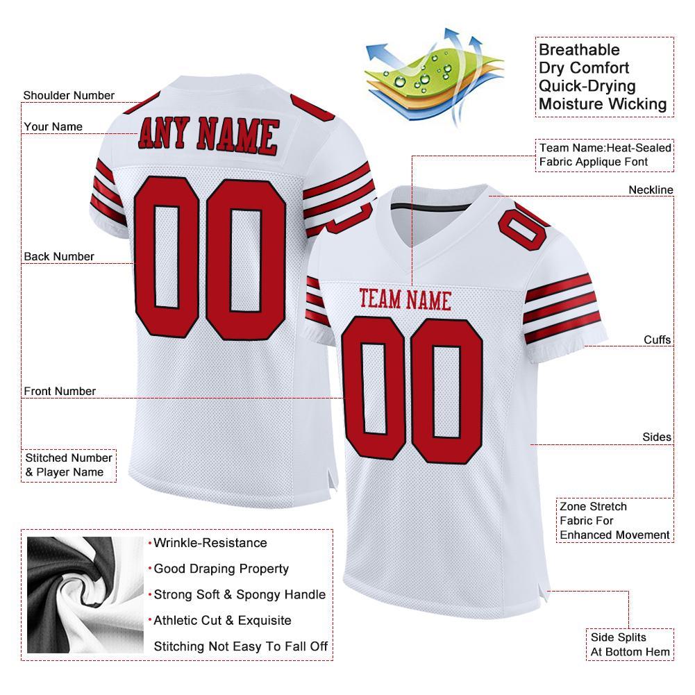 Custom White Red-Black Mesh Authentic Football Jersey
