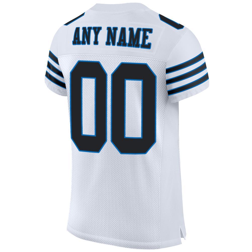 Custom White Black-Panther Blue Mesh Authentic Football Jersey