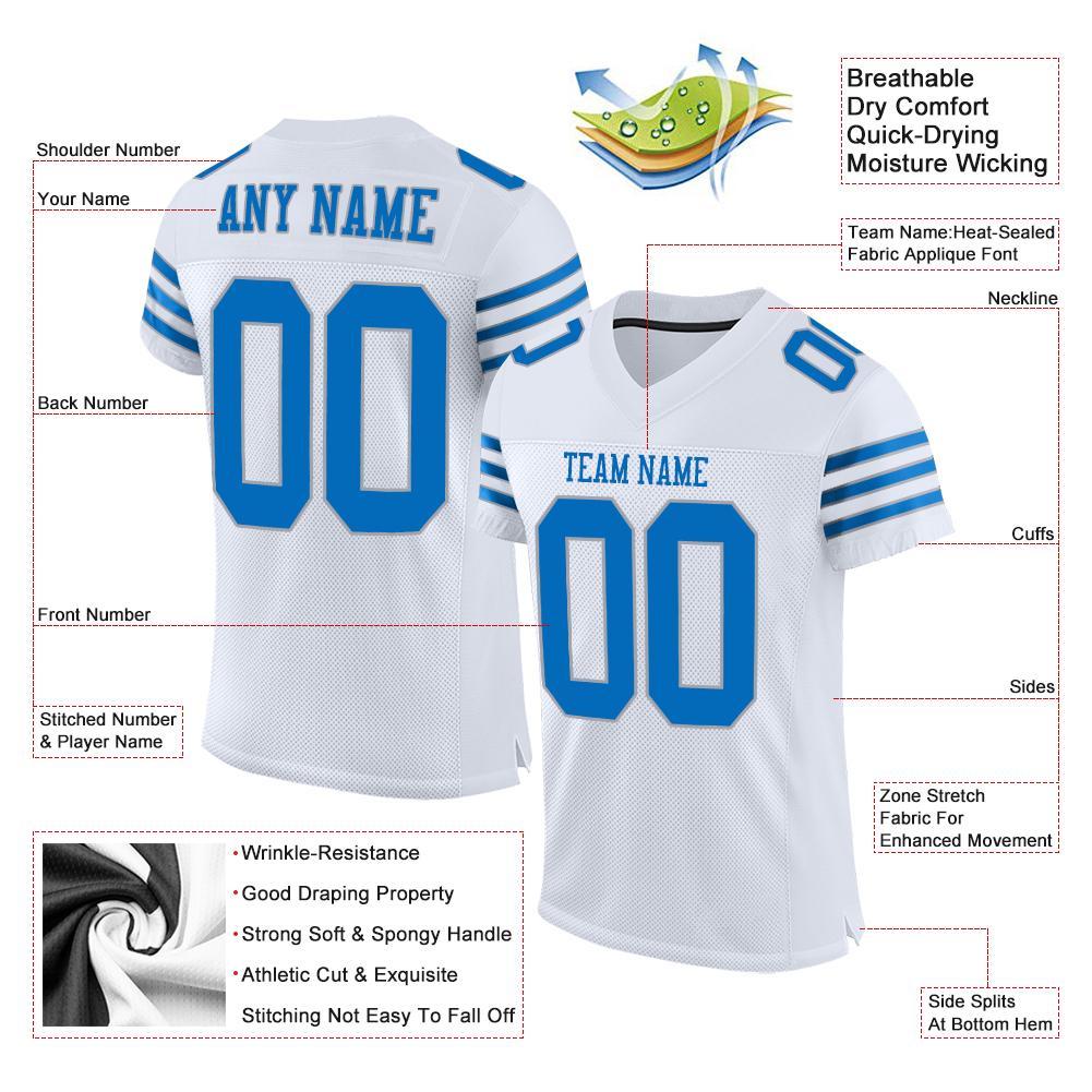 Custom White Panther Blue-Light Gray Mesh Authentic Football Jersey